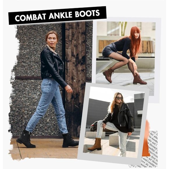 Vepose Women's Fashion Ankle Booties Combat Ankle Boots - Picture 7 of 9